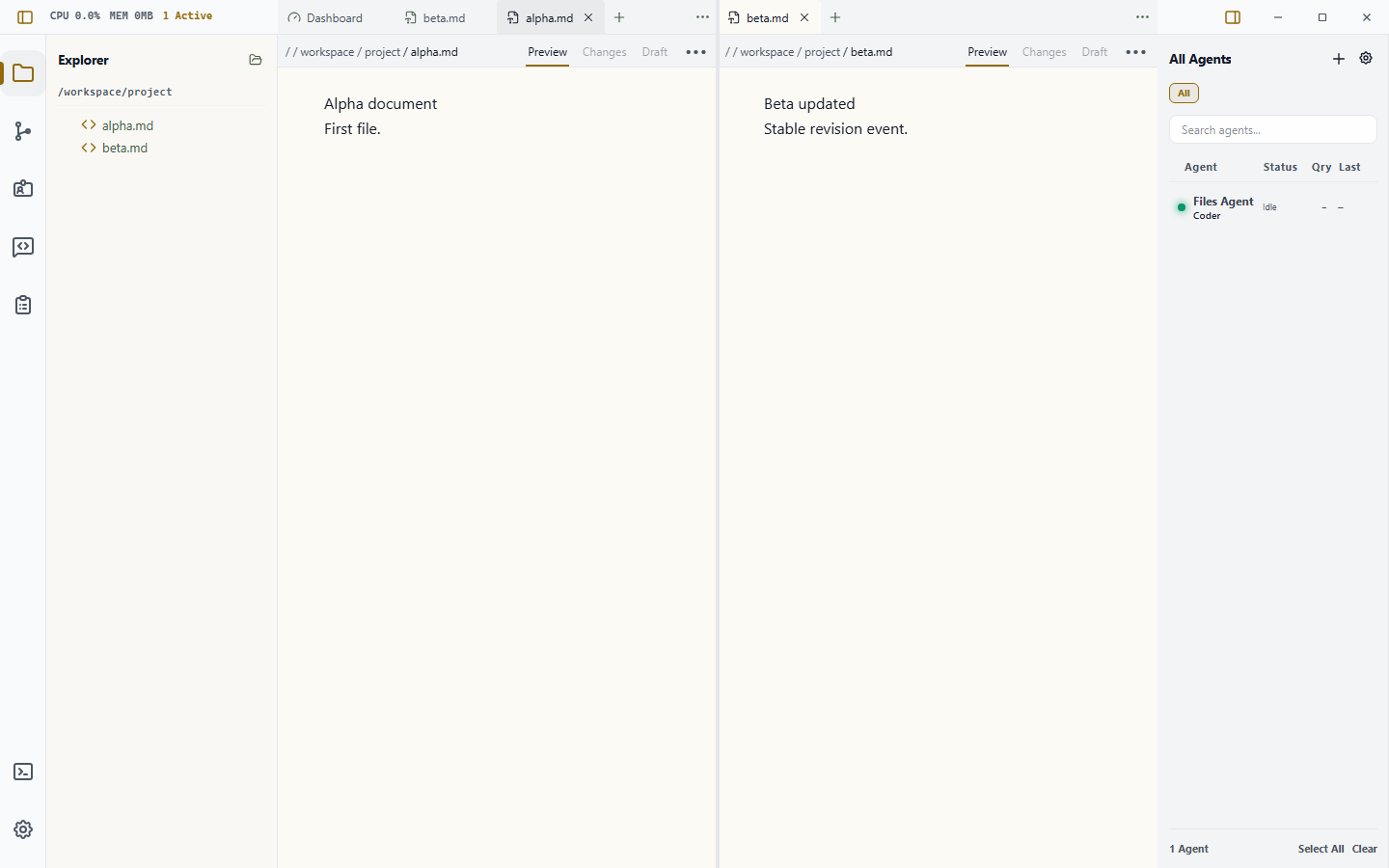 Explorer opening Markdown files in permanent Workbench tabs across two panes