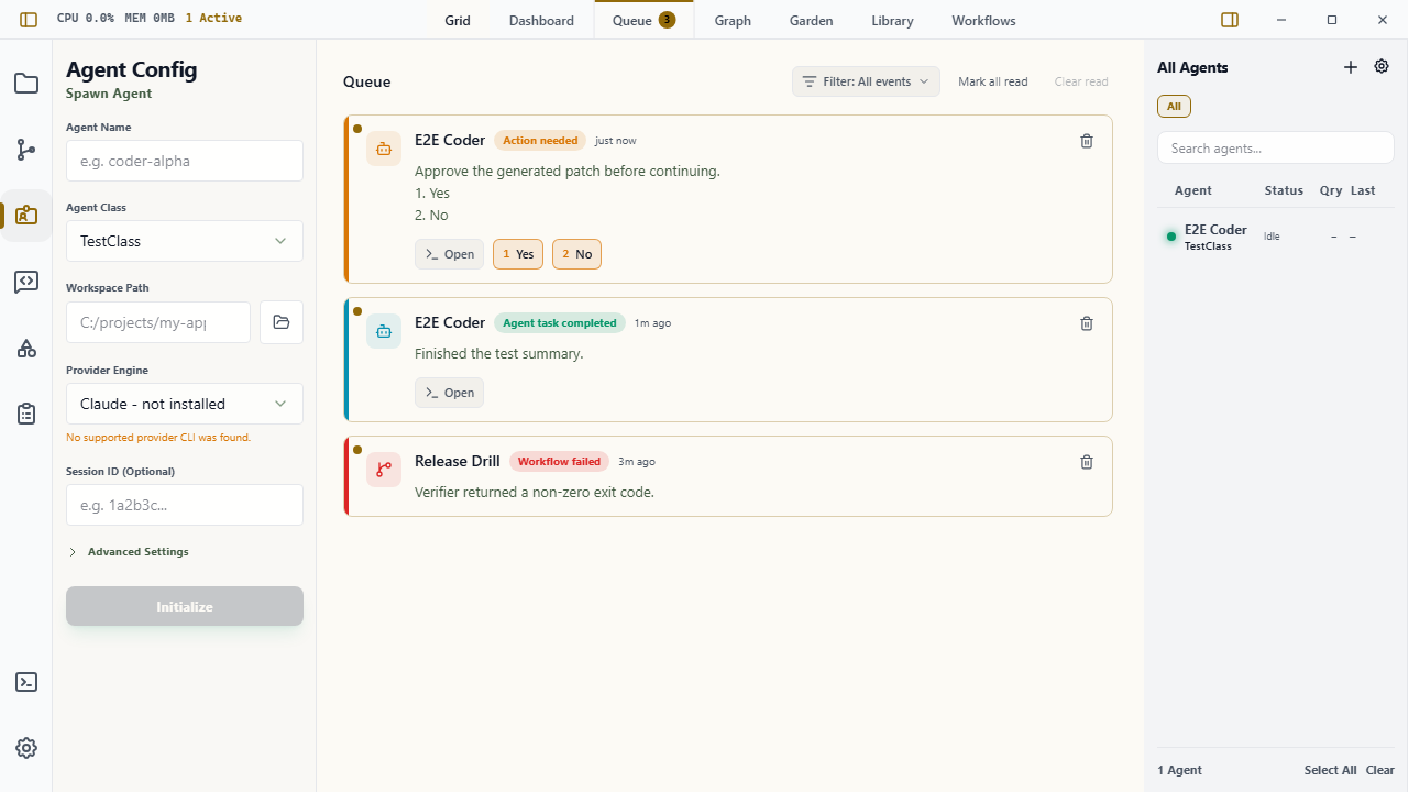 Wardian Queue view showing an action-needed card with header filtering and clickable response choices